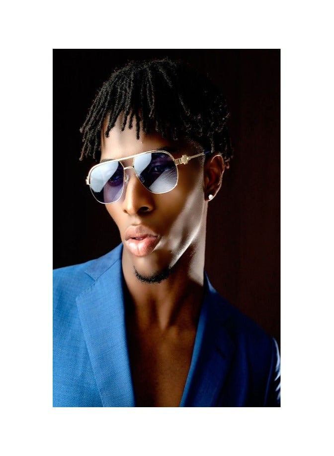 SOL.K Glumo-K Blue Lense Eyewear - Luxurious Gold Frame with Mesmerizing Blue Lenses & 400 UV Protection - Stylish Sunglasses with 1-Year Warranty - Image 4