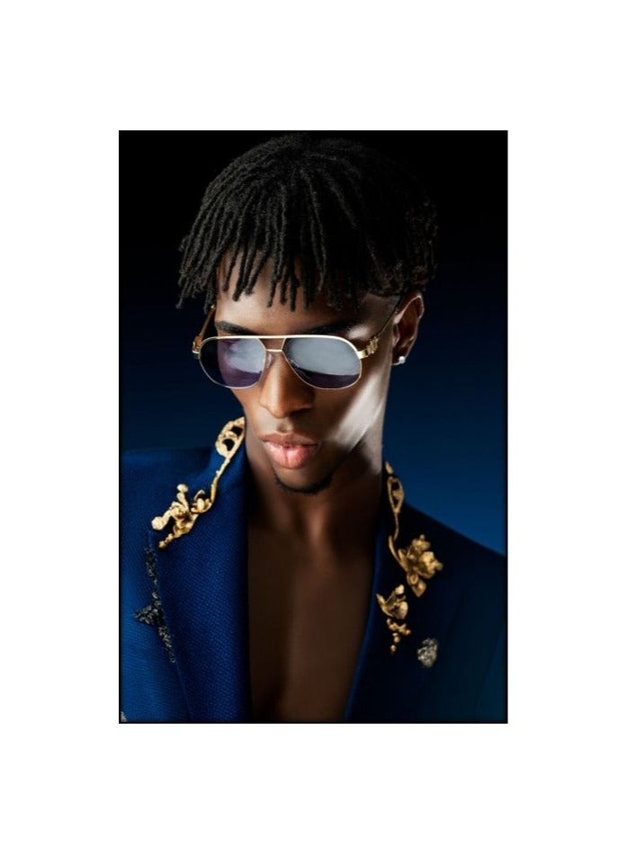 SOL.K Glumo-K Blue Lense Eyewear - Luxurious Gold Frame with Mesmerizing Blue Lenses & 400 UV Protection - Stylish Sunglasses with 1-Year Warranty - Image 5