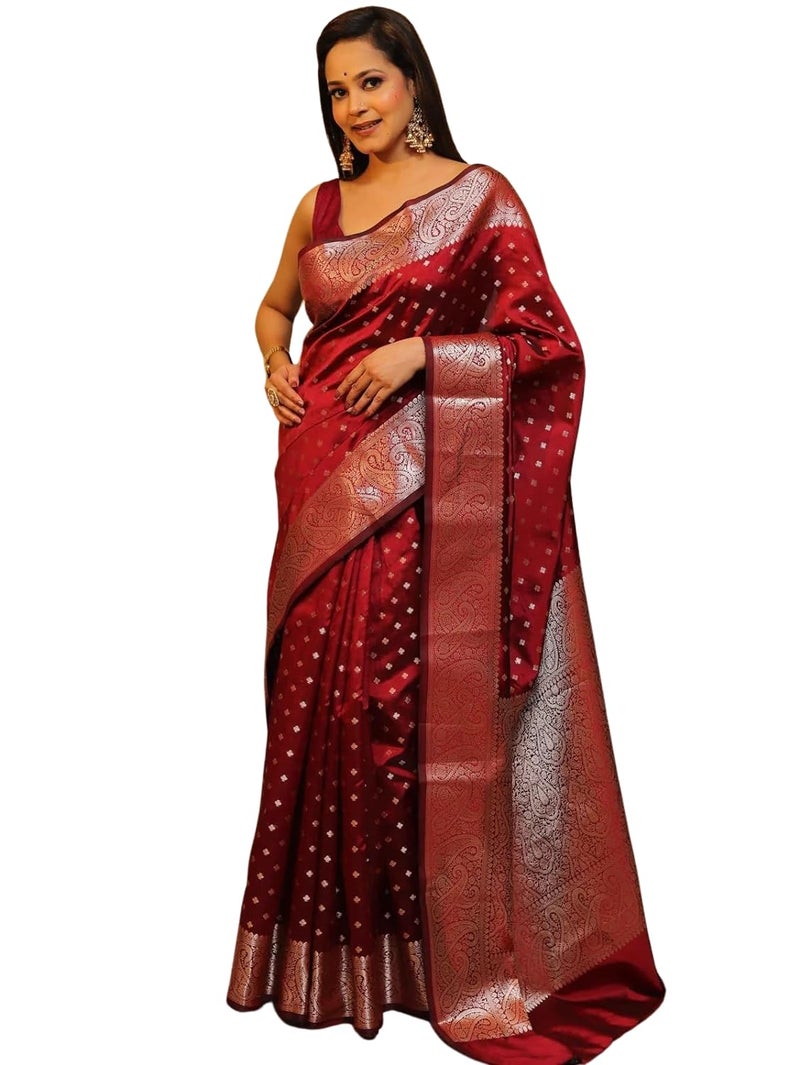 C J Enterprise Women's Banarasi Saree Pure Kanjivaram Silk Saree Soft Design Wear Pattu Sarees Latest Cotton With Blouse Piece for Wedding sadi new ladies 2026 - Image 1