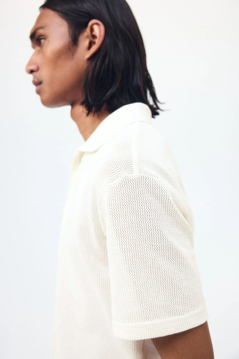 H&M Regular Fit Hole-knit polo shirt