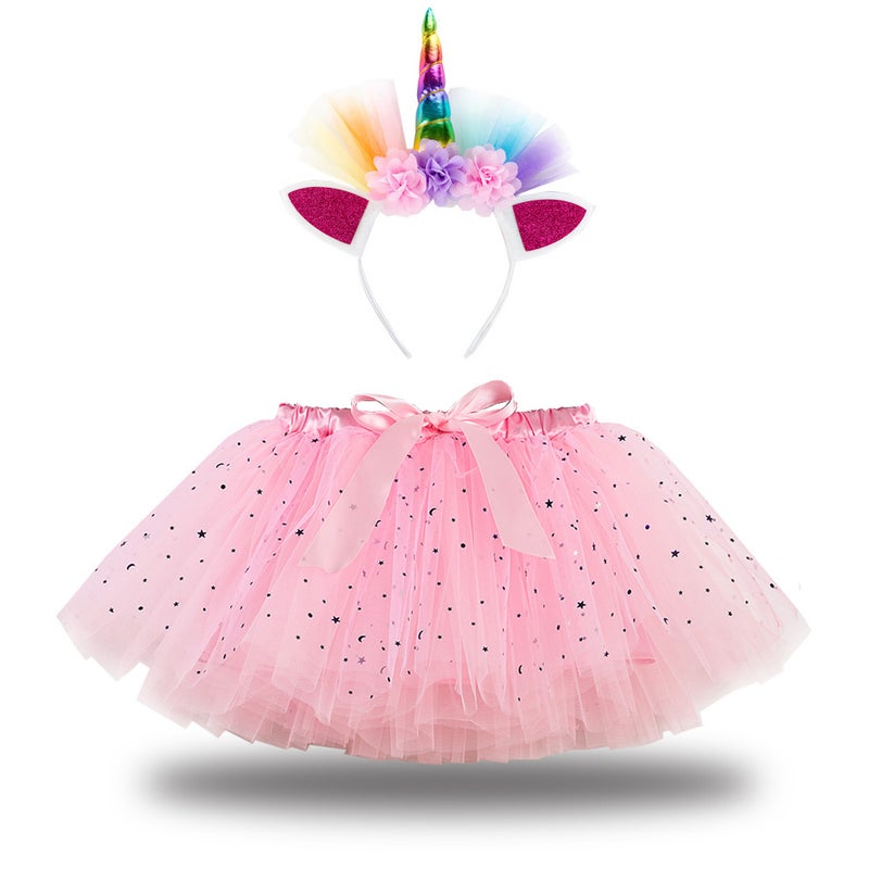 2024 Kids Tutu Skirt with Star Moon Veil and Headwear RS009 colorful tie yarn buckle 
