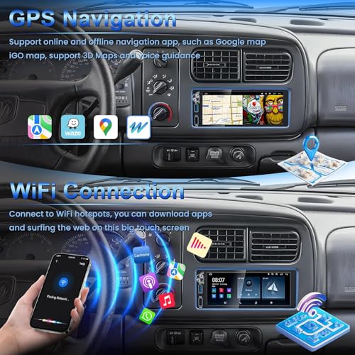 Adapter-Universe 4G+64G Android 13 Car Radio for Dodge & Chrysler & Jeep (1990-2000), 6.2''Touch Screen Stereo with Wireless CarPlay, Android Auto, GPS Navigation, Bluetooth5.2 - Image 5