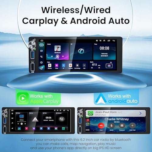 Adapter-Universe 4G+64G Android 13 Car Radio for Dodge & Chrysler & Jeep (1990-2000), 6.2''Touch Screen Stereo with Wireless CarPlay, Android Auto, GPS Navigation, Bluetooth5.2 - Image 3