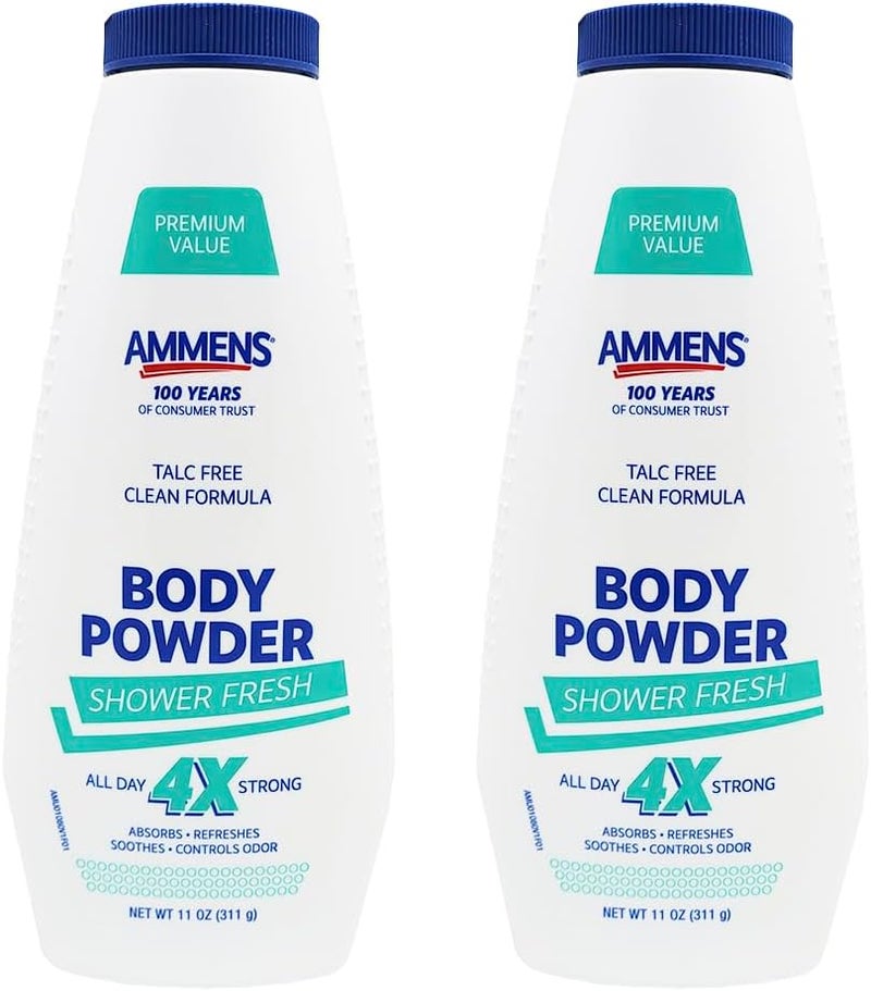 Ammens Medicated Body Powder, Shower Fresh Formula, 11-Ounce Bottles (Pack of 2) - Image 1