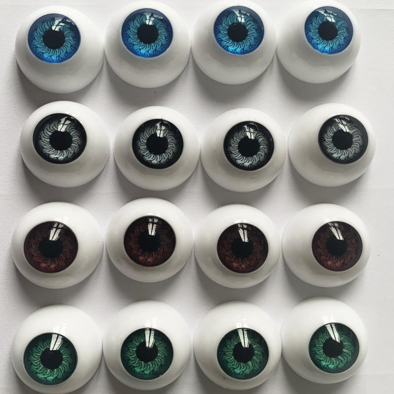 Jashem 8 Pairs of 4 Colors 22mm Half Round Realistic Acrylic Eyes for Halloween Props Masks Dolls or Bears Craft Plastic Eyeballs 22mm