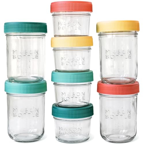 Mason Bottle Breast Milk Storage Jars 4oz  8oz 8Pack  Reusable Glass Baby Food Containers with Lid for Baby Formula  Breastmilk  Airtight Stackable Freezable