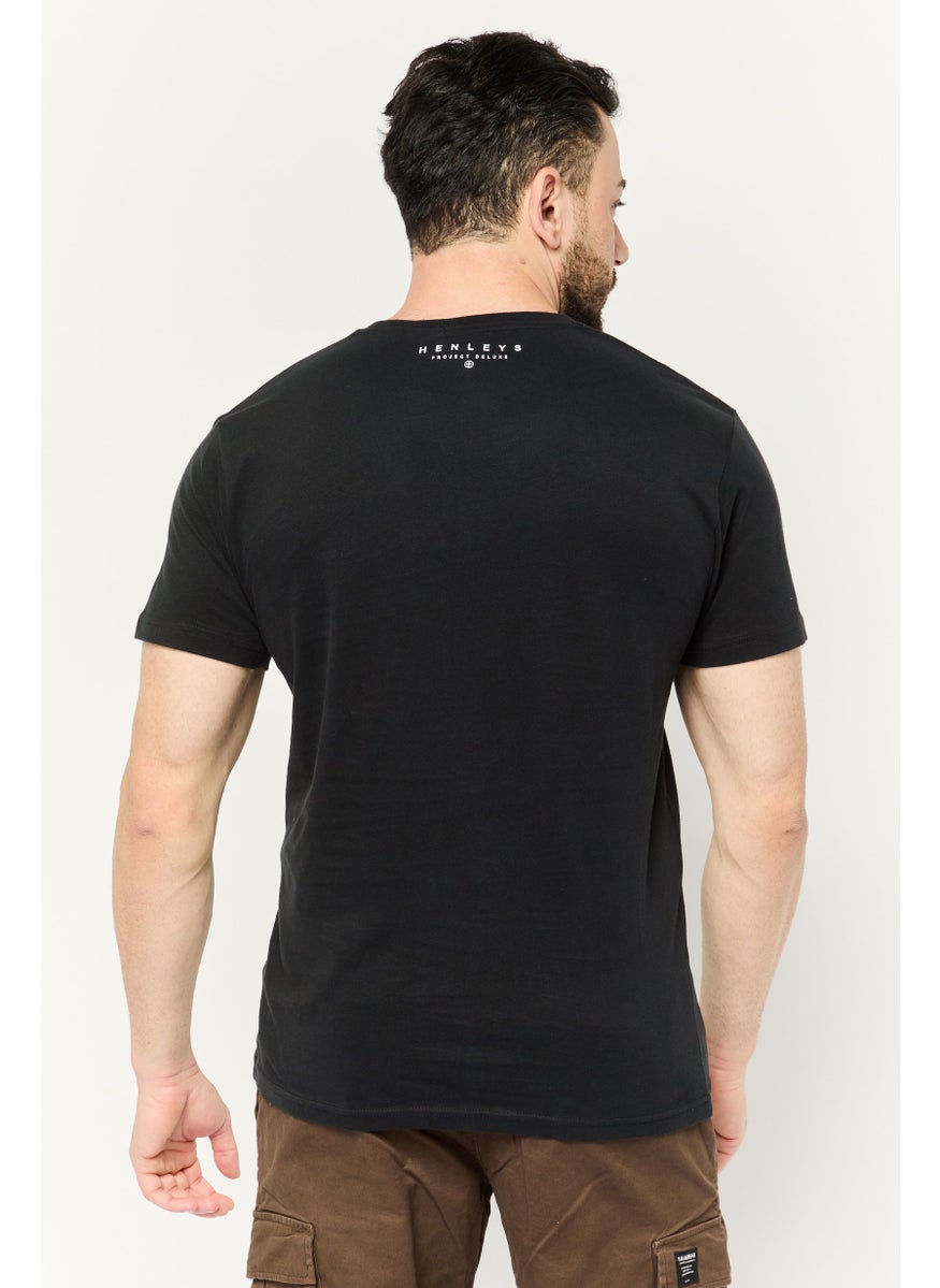 Henleys - Men Crew Neck Short Sleeves Brand Logo T-Shirt, Black - Image 1