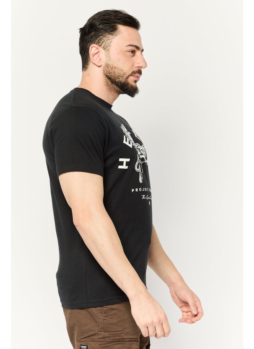 Henleys - Men Crew Neck Short Sleeves Brand Logo T-Shirt, Black - Image 1
