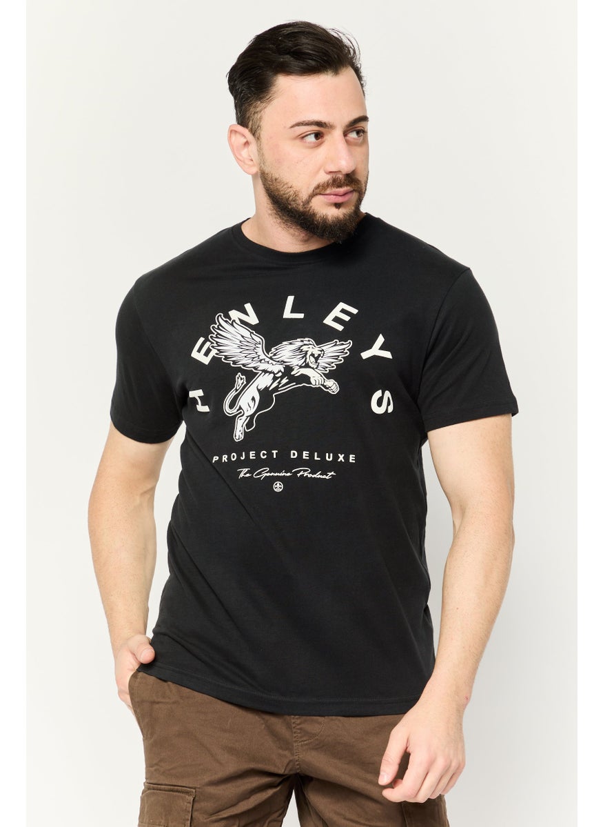 Henleys - Men Crew Neck Short Sleeves Brand Logo T-Shirt, Black - Image 1