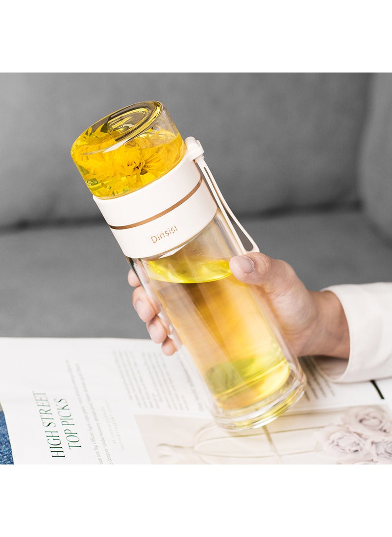 Generic - Gift double-layer cup wholesale household portable tea cup high color value water cup tea separation high temperature resistant glass cup Green 350ml - Image 1