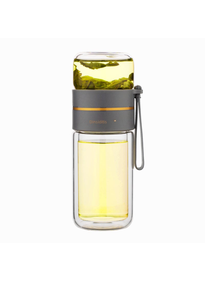 Generic - Gift double-layer cup wholesale household portable tea cup high color value water cup tea separation high temperature resistant glass cup Green 350ml - Image 1