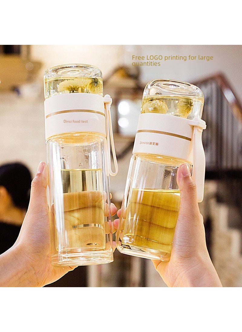 Generic - Gift double-layer cup wholesale household portable tea cup high color value water cup tea separation high temperature resistant glass cup Green 350ml - Image 1
