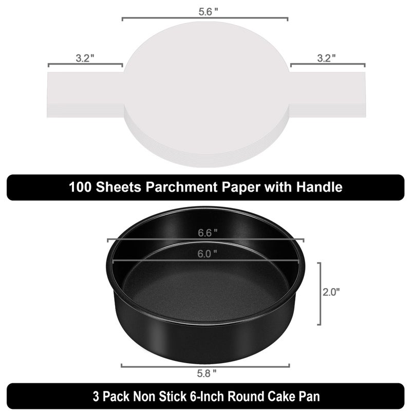 Awtbdp 6 Inch Cake Pans Set Of 3  Smash Cake Pans With 100Pcs Parchment Paper For Layer Cakes  No-Stick Round Cake Pan Sets For Baking  Durable Baking Pan Set For Christmas Birthday  Dishwasher Safe - Image 2