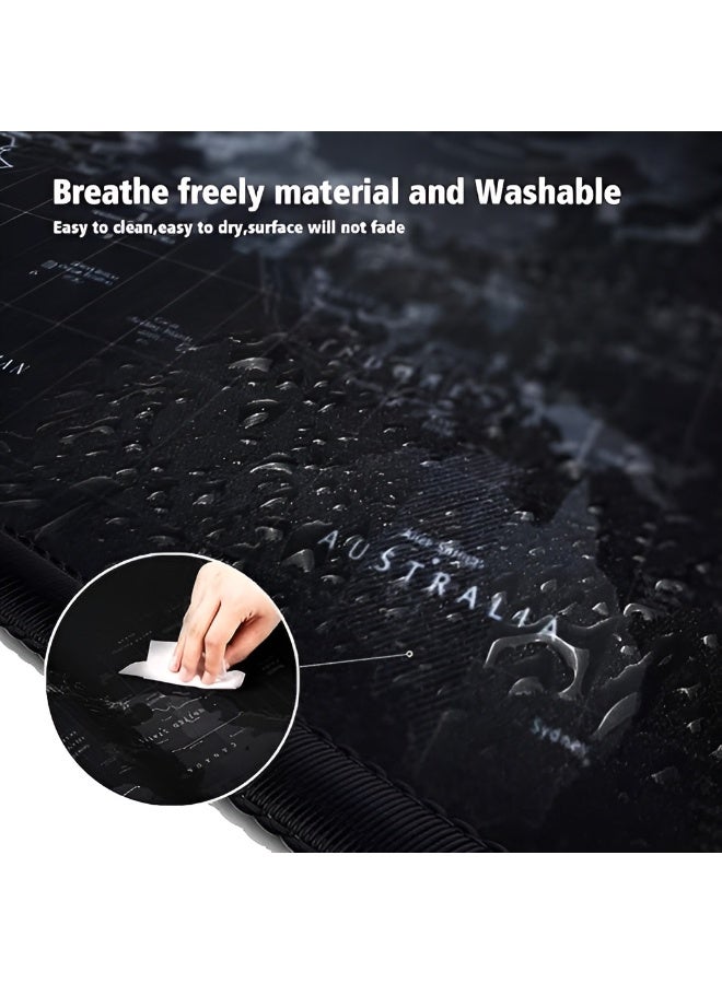 Large, waterproof, non-slip, comfortable mouse pad with high-quality ergonomic design. Perfectly -Black map - Image 3