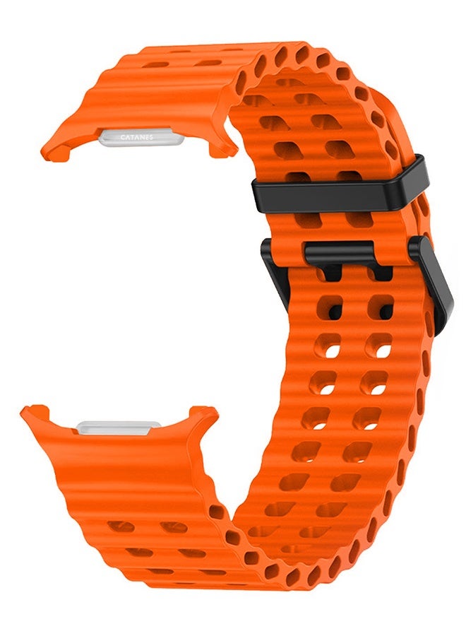 CATANES Strap Silicone Replacement for Samsung Galaxy Watch 8 Ultra Band 47mm, Rugged Soft Ocean Silicone Sport Accessory Fit for Samsung Galaxy Watch Ultra Band Dual Row Hole - Orange - Image 3