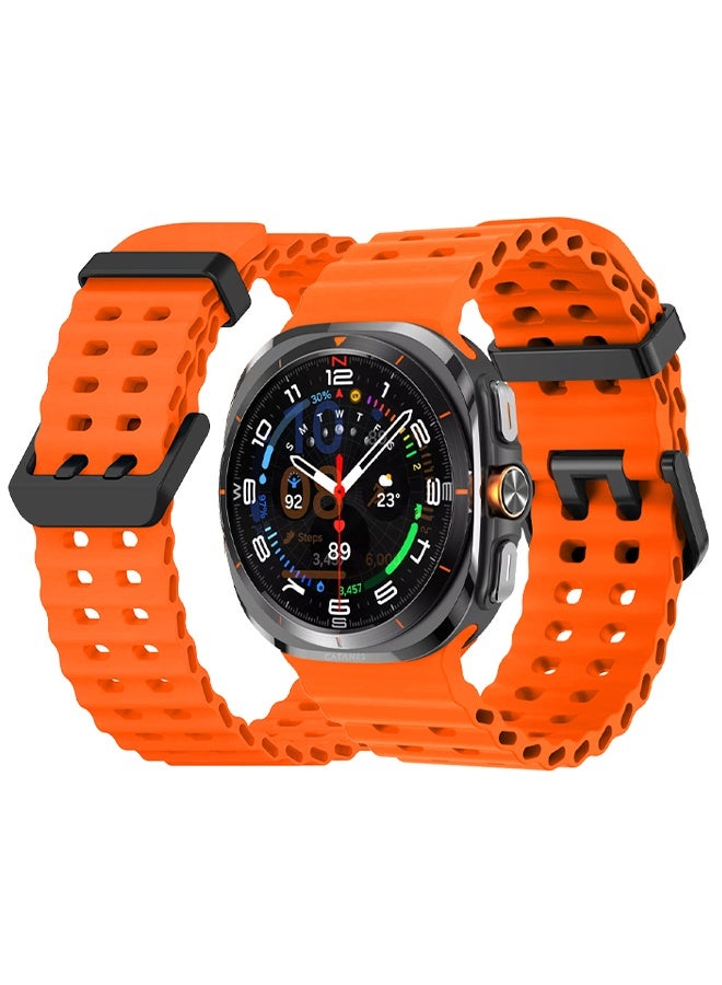CATANES Strap Silicone Replacement for Samsung Galaxy Watch 8 Ultra Band 47mm, Rugged Soft Ocean Silicone Sport Accessory Fit for Samsung Galaxy Watch Ultra Band Dual Row Hole - Orange - Image 1