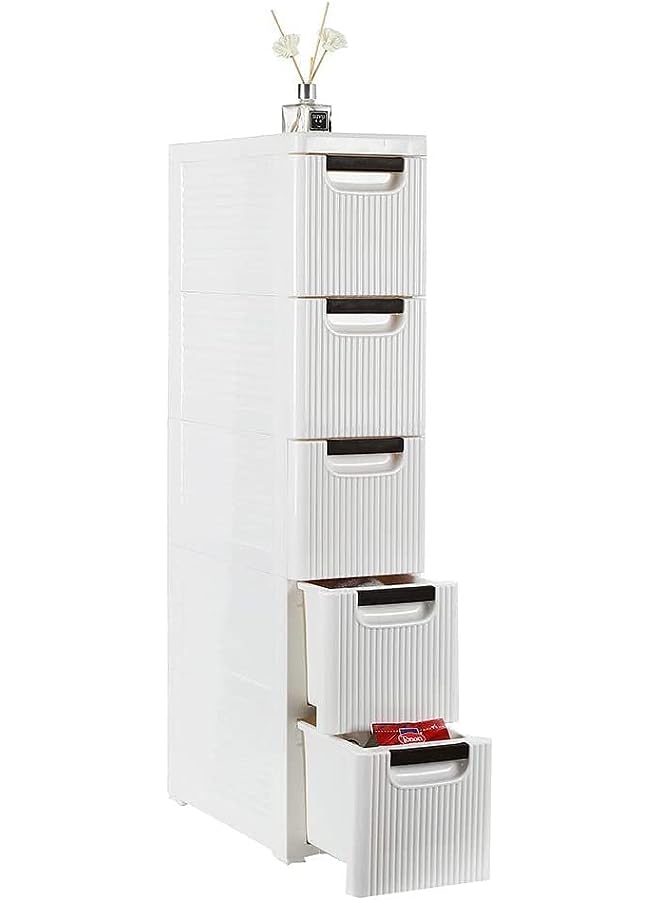 Slotted Locker, Small Bathroom Locker, Narrow Bath Organizer, Kitchen Corner Locker, White (5 layer)  - Image 1