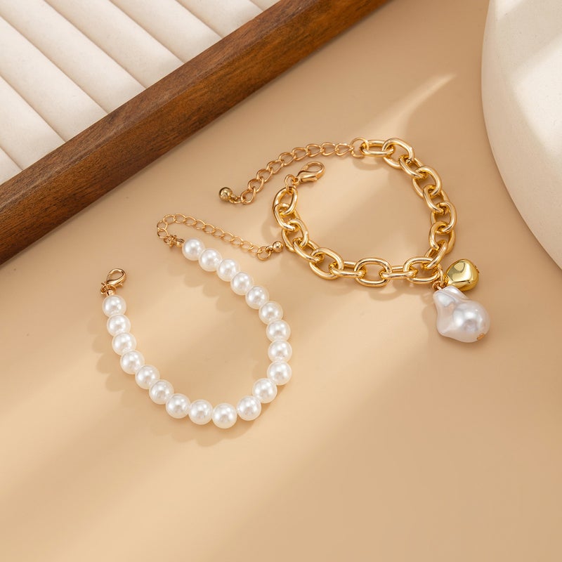 SHIXIN European and American Cross-Border Fashion Jewelry: Simple Ins Style Heart Pearl Bracelet, Unique Irregular CCB Bead Accessory - Image 4