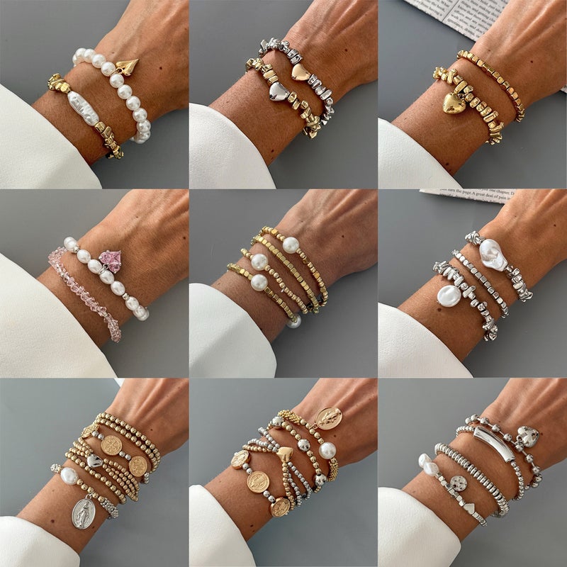 SHIXIN European and American Cross-Border Fashion Jewelry: Simple Ins Style Heart Pearl Bracelet, Unique Irregular CCB Bead Accessory - Image 1
