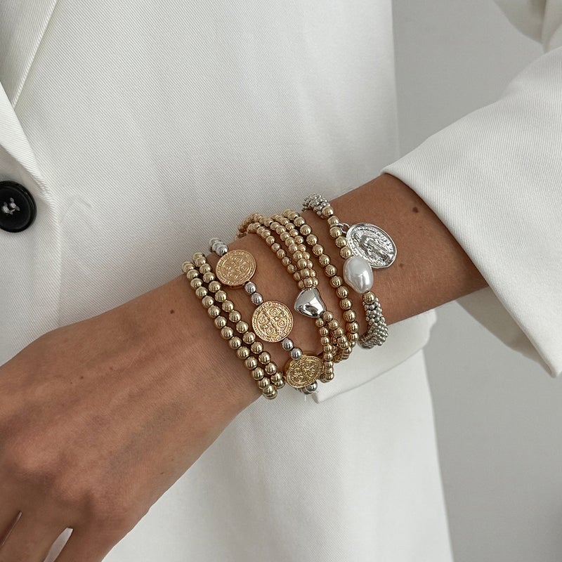 SHIXIN European and American Cross-Border Fashion Jewelry: Simple Ins Style Heart Pearl Bracelet, Unique Irregular CCB Bead Accessory - Image 2