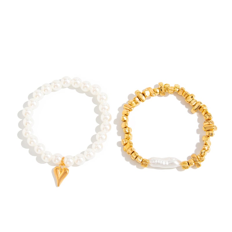 SHIXIN European and American Cross-Border Fashion Jewelry: Simple Ins Style Heart Pearl Bracelet, Unique Irregular CCB Bead Accessory - Image 5
