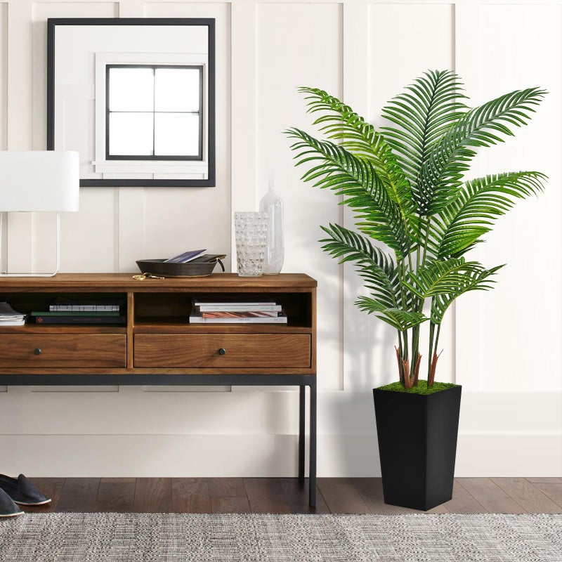ASTIDY Artificial Palm Tree 5FT - Fake Tree with Black Tall Planter - Faux Tropical Areca Floor Plant in Pot - Artificial Silk Plant for Home Office Living Room Decor Indoor - Image 2