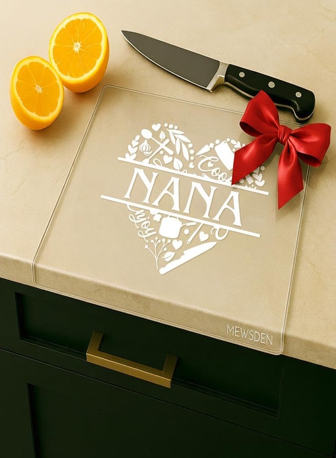 MEWSDEN Nana Birthday Gifts from Grandchildren - Engraved Acrylic Cutting Board with Counter Lip, Clear Countertop Protector Cooking Gift for Nana Christmas Grandparent Day Presents Aesthetic Kitchen Decor - Image 1