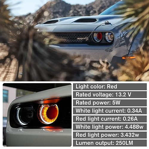 LitMiRaCle Dodge Challenger Headlights Bulbs, LED Headlamps Air Inserts Assembly Compatible with 2015-2020 Dodge Challenger, Plug and Play, Super Bright Red and White Lights(Red, 2PCS) - Image 4