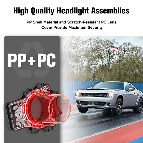 LitMiRaCle Dodge Challenger Headlights Bulbs, LED Headlamps Air Inserts Assembly Compatible with 2015-2020 Dodge Challenger, Plug and Play, Super Bright Red and White Lights(Red, 2PCS) - Image 3