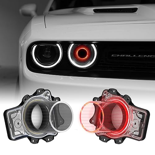 LitMiRaCle Dodge Challenger Headlights Bulbs, LED Headlamps Air Inserts Assembly Compatible with 2015-2020 Dodge Challenger, Plug and Play, Super Bright Red and White Lights(Red, 2PCS) - Image 1