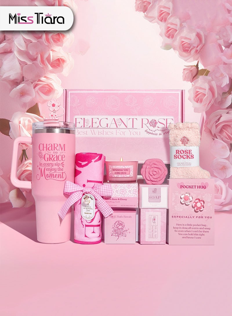 MissTiara Birthday Gifts for Women - Relaxing Spa Gift Set - Self Care Get Well Soon Gift Basket - Happy Birthday Gift Set with Premium Dry Hair Towel and 40 Ounces Glass for Mom,Wife, Her Best Friend,Sister,Girlfriend - Image 1