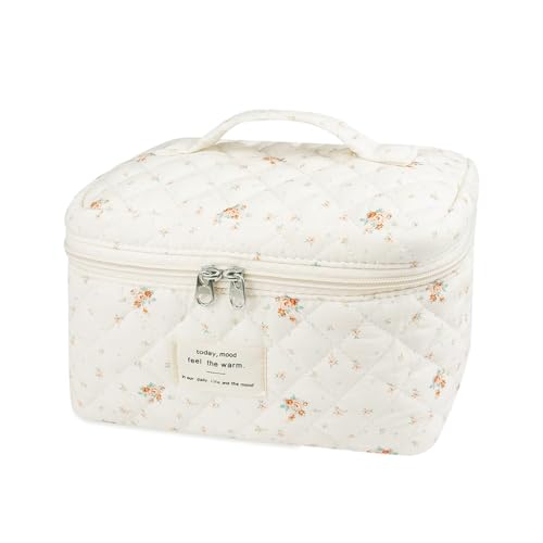 MAYCREATE® Makeup Bag Floral Print Makeup Organizer Soft Cotton Travel Cosmetic Bag Large Handbag Office Stationeries Toiletries Bag, 25x15x16cm - Image 1
