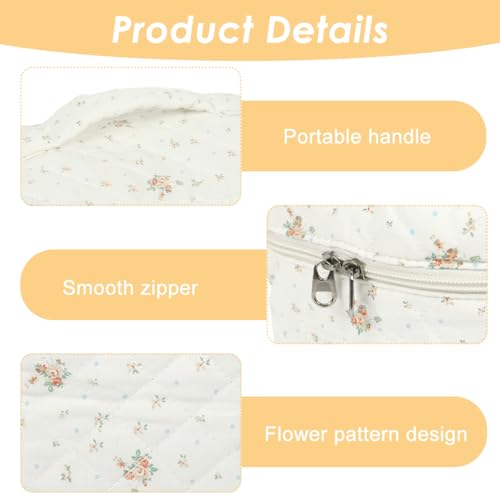 MAYCREATE® Makeup Bag Floral Print Makeup Organizer Soft Cotton Travel Cosmetic Bag Large Handbag Office Stationeries Toiletries Bag, 25x15x16cm - Image 3