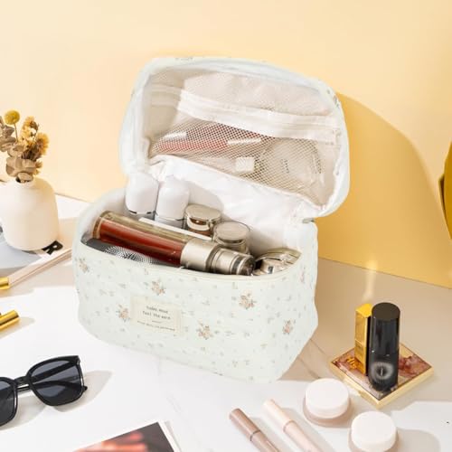 MAYCREATE® Makeup Bag Floral Print Makeup Organizer Soft Cotton Travel Cosmetic Bag Large Handbag Office Stationeries Toiletries Bag, 25x15x16cm - Image 4