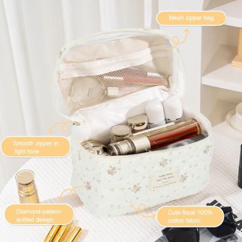 MAYCREATE® Makeup Bag Floral Print Makeup Organizer Soft Cotton Travel Cosmetic Bag Large Handbag Office Stationeries Toiletries Bag, 25x15x16cm - Image 5