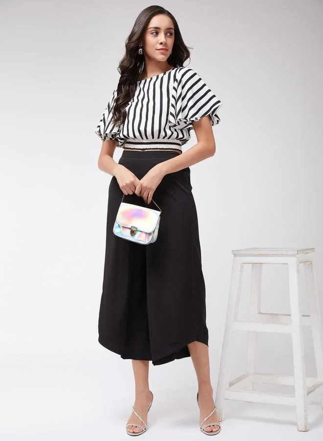 Take Two Black Striped Crop Top and Wide Leg Pants Co-ords