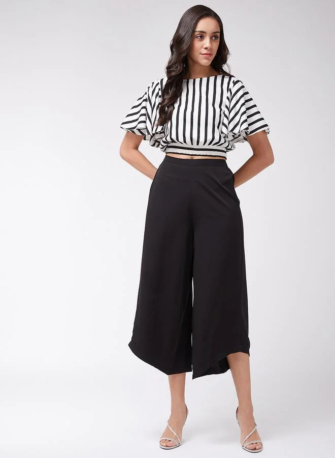 Take Two Black Striped Crop Top and Wide Leg Pants Co-ords