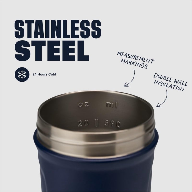BlenderBottle Strada Shaker Cup Insulated Stainless Steel Water Bottle with Wire Whisk, 24-Ounce, Navy - Image 3