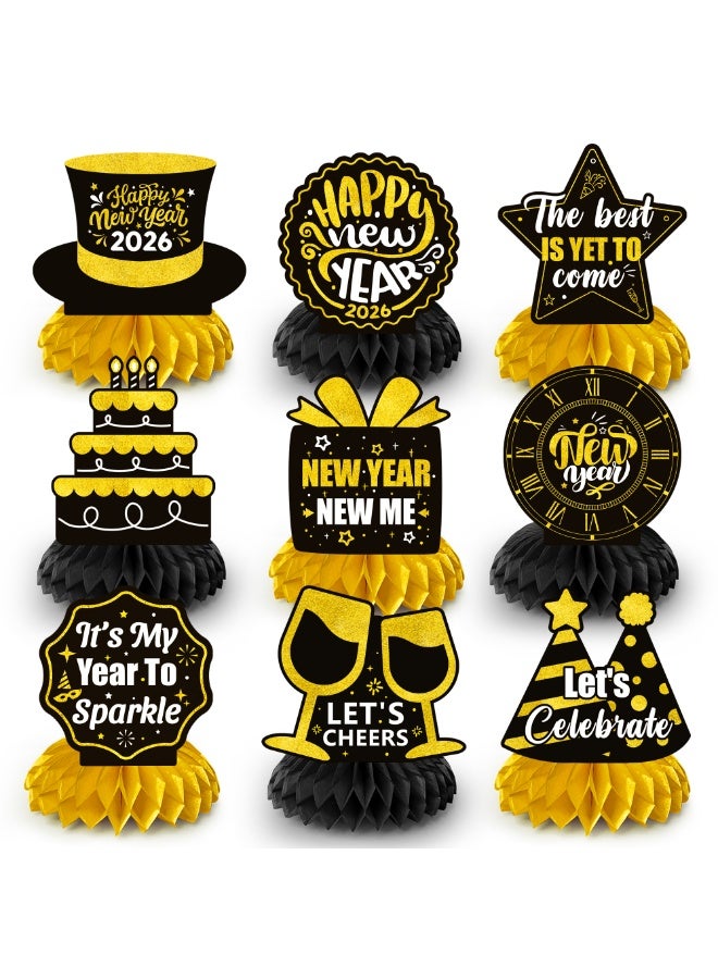 FRUITFUL PARTY 2026 New Year Party Centerpieces Decorations, 9pcs New Year Eve Party Honeycomb Centerpieces New Year Eva Honeycomb Centerpieces New Year Theme Honeycomb Decorations for 2026 New Years Decorations - Image 1