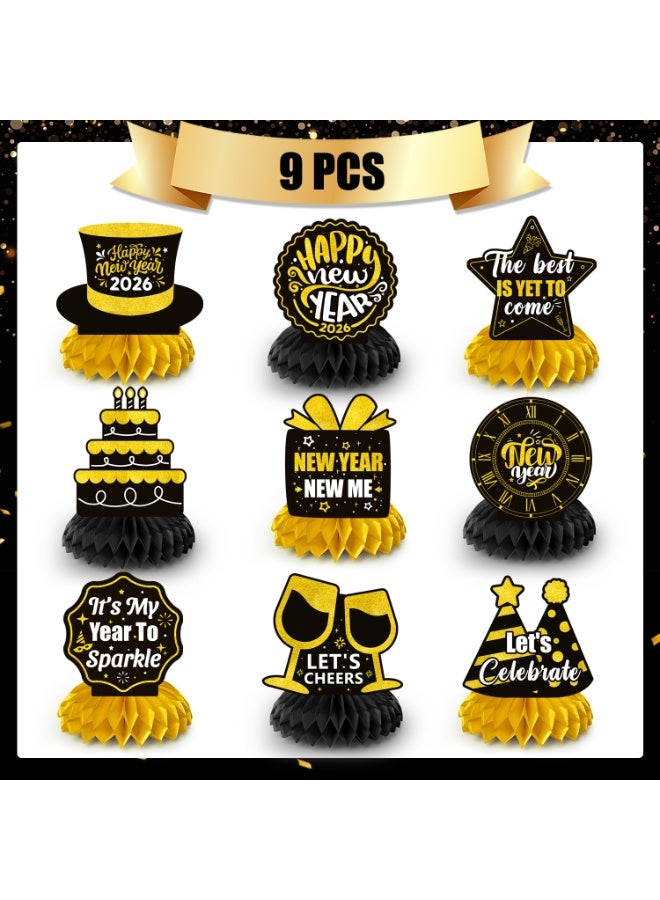 FRUITFUL PARTY 2026 New Year Party Centerpieces Decorations, 9pcs New Year Eve Party Honeycomb Centerpieces New Year Eva Honeycomb Centerpieces New Year Theme Honeycomb Decorations for 2026 New Years Decorations - Image 3