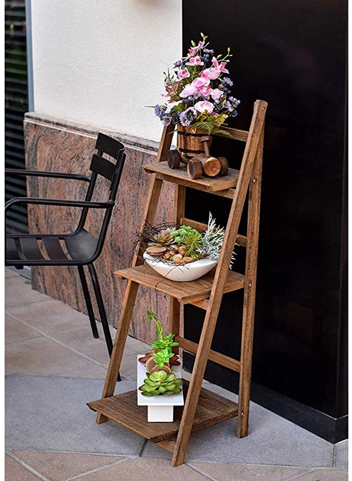 HOME TASTE 3-Tier Foldable Plant Stand – Wooden A-Frame Ladder Shelf for Indoor & Outdoor Use – Flower Pot Holder & Display Rack - Image 5