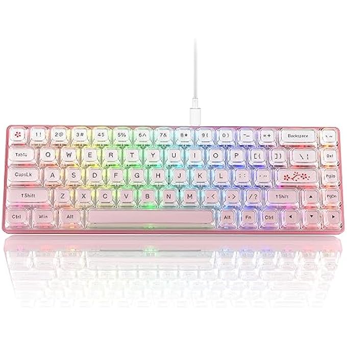 rayihni WOMIER W-K68 60% GAMING MECHANICAL KEYBOARD - WIRED, HOT-SWAPPABLE, RGB CUSTOM MINI WITH ARROW KEYS/SOFTWARE SUPPORTED, PRELUBRICATION LINEAR SWITCH - PINK CREAMY - Image 1
