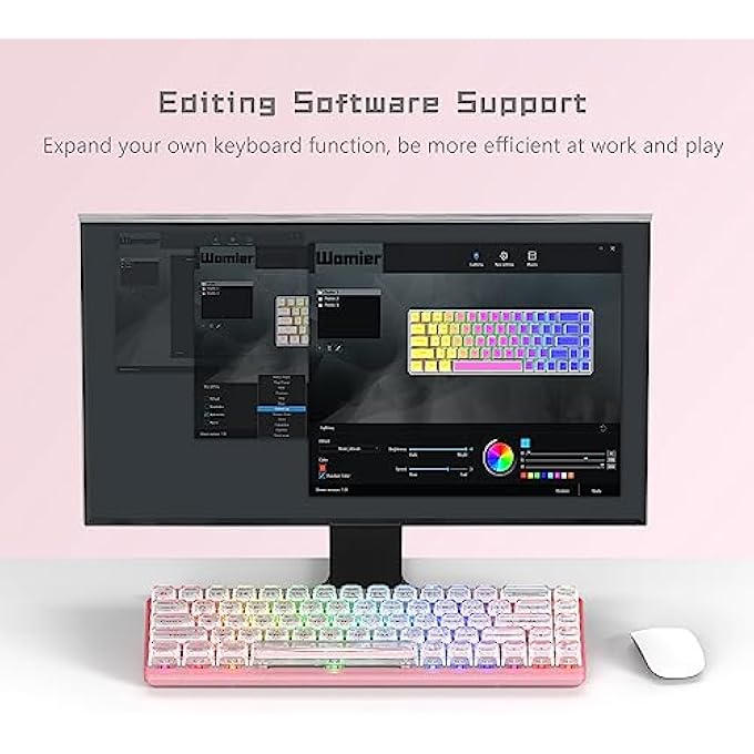rayihni WOMIER W-K68 60% GAMING MECHANICAL KEYBOARD - WIRED, HOT-SWAPPABLE, RGB CUSTOM MINI WITH ARROW KEYS/SOFTWARE SUPPORTED, PRELUBRICATION LINEAR SWITCH - PINK CREAMY - Image 3
