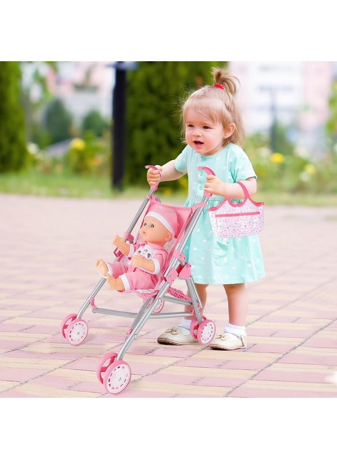 deAO Baby Doll Stroller Crib Bed Nursery Role Play Set Baby Doll Accessories and Play Mat,Travel Cot,Bouncer,Foldable Stroller and Travel Bag Birthday for Girls Boys Kids - Image 5