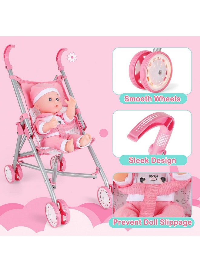 deAO Baby Doll Stroller Crib Bed Nursery Role Play Set Baby Doll Accessories and Play Mat,Travel Cot,Bouncer,Foldable Stroller and Travel Bag Birthday for Girls Boys Kids - Image 4