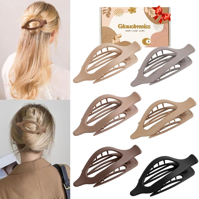 Glaudmeiss 6 Packs Flat Claw Clips for Women, French Concord Flat Hair Clip, Matte Curved Hair Claws Clip for Thin Thick Hair, Lay Down Claws Clips, Durable Strong Hold Hair Clip - Image 1