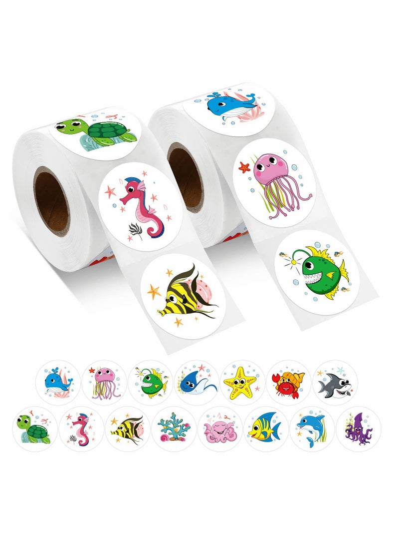 Zikra 4 volumes Adorable Round Sea Animal Stickers, 16 Vibrant Designs Ocean Animal Stickers Cartoon Animal Labels for Kids Children Teacher Prize Motivational Stickers (1Inch) - Image 1