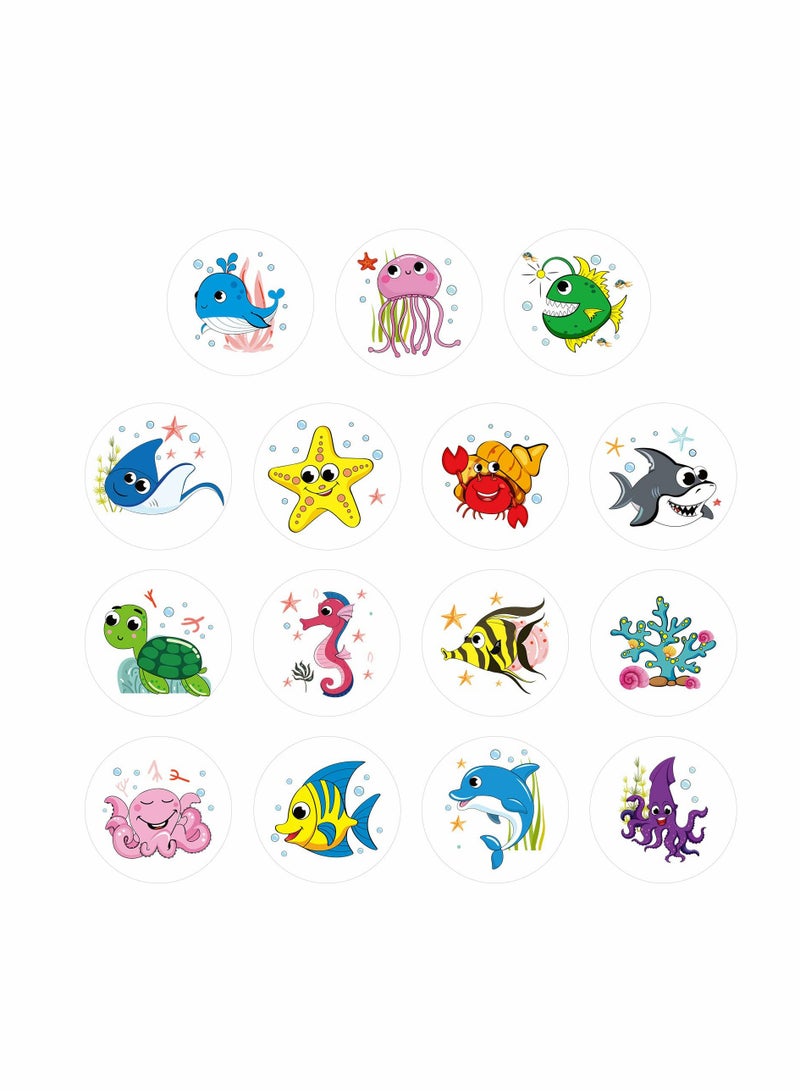 Zikra 4 volumes Adorable Round Sea Animal Stickers, 16 Vibrant Designs Ocean Animal Stickers Cartoon Animal Labels for Kids Children Teacher Prize Motivational Stickers (1Inch) - Image 3