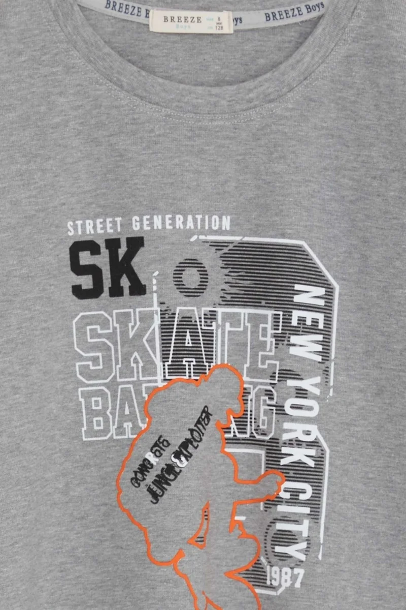 Breeze Boy's Long Sleeve T-Shirt Text Printed, Ages 6-12, Gray Melange