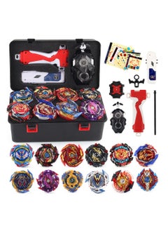 XICEN Gyro Toy Set 12 Spinning Tops 1x Launcher LR Left Right Spin DB Layer System and 1 Two-Way Transmitter Metal Fusion Attack Top Battling Game with Portable Box Gift for Ages 6+  - Image 1